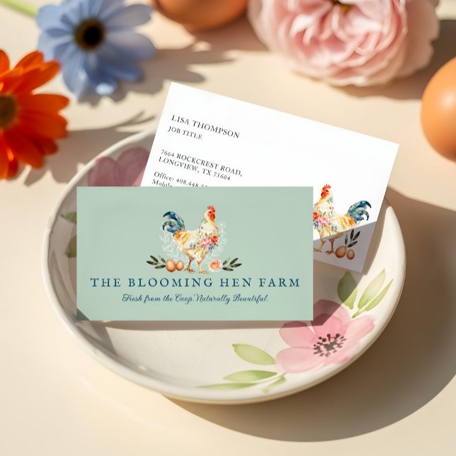 Rustic Farm Watercolor Floral Chicken Hen Egg Business Card (Rustic Farm Watercolor Floral Chicken Hen Egg Business Card)