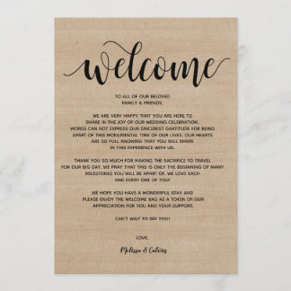 Rustic Farm Wedding Welcome and Itinerary Card