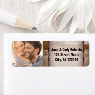 rustic farm western country barn wedding photo return address label