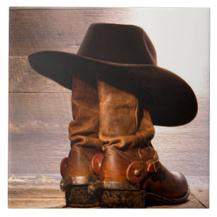 Rustic Farm western country ranch cowboy boots Ceramic Tile