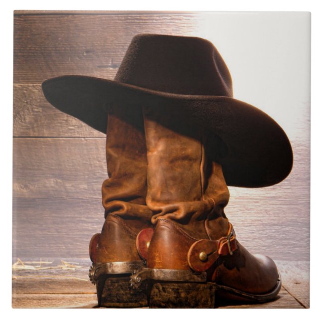 Rustic Farm western country ranch cowboy boots Ceramic Tile (Front)