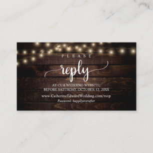 Rustic Farm Wood, String Lights, Online RSVP Enclo Enclosure Card