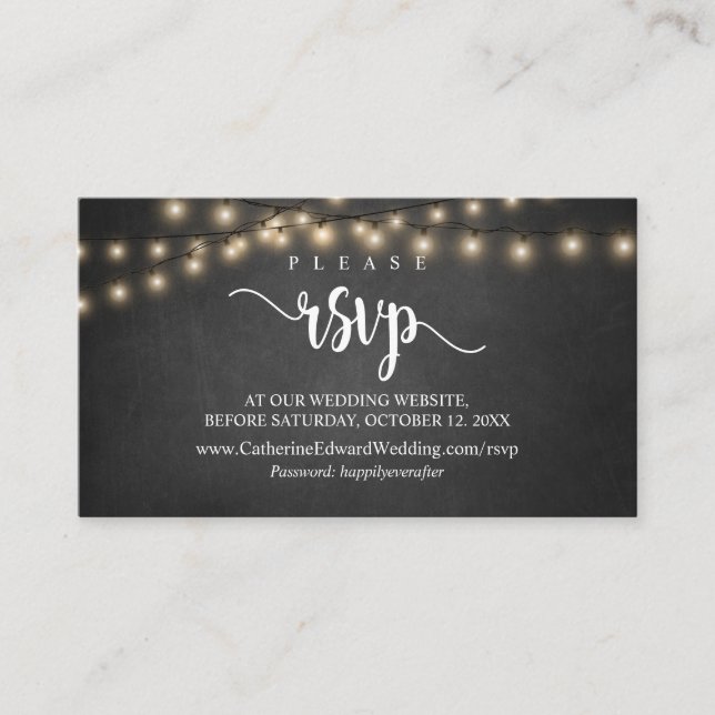 Rustic Farm Wood, String Lights, RSVP respond Encl Enclosure Card (Front)