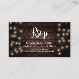 Rustic Farm Wood, String Lights, RSVP respond Enclosure Card