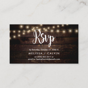 Rustic Farm Wood, String Lights, RSVP respond Enclosure Card