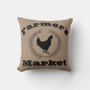Rustic Farmer's Market Black Laurels & Hen Cushion