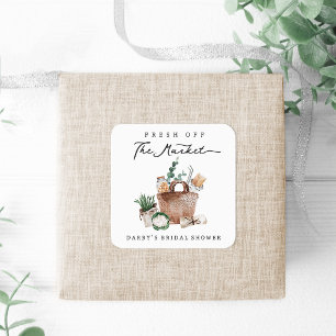 Rustic Farmers Market Bridal Shower Favor Square Sticker