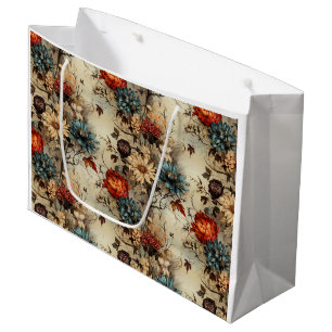 Rustic Farmhouse Autumn Pumpkin Floral Large Gift Bag