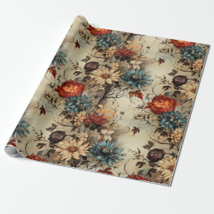 Rustic Farmhouse Autumn Pumpkin Floral Wrapping Paper