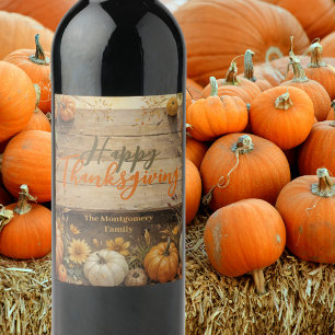 Rustic Farmhouse Autumn Pumpkin Thanksgiving Wine Label