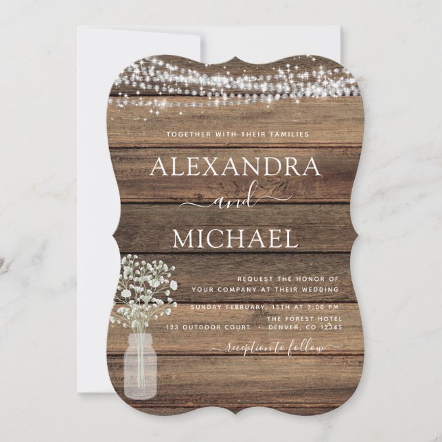 Rustic Farmhouse Baby's Breath Jar Wedding Invitation (Front)