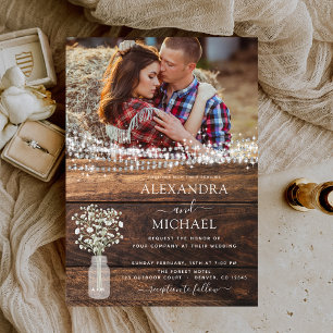 Rustic Farmhouse Baby's Breath Jar Wedding Invitation