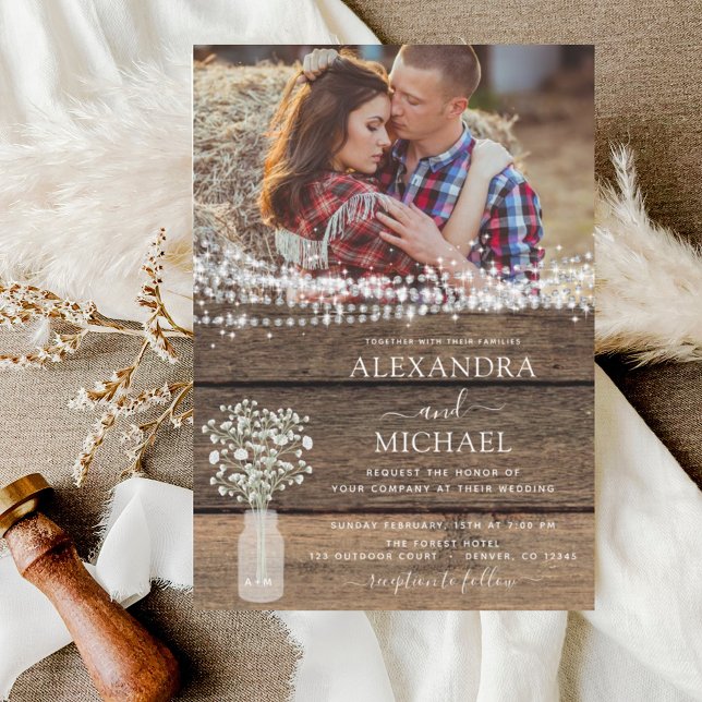 Rustic Farmhouse Baby's Breath Jar Wedding Invitation (Creator Uploaded)