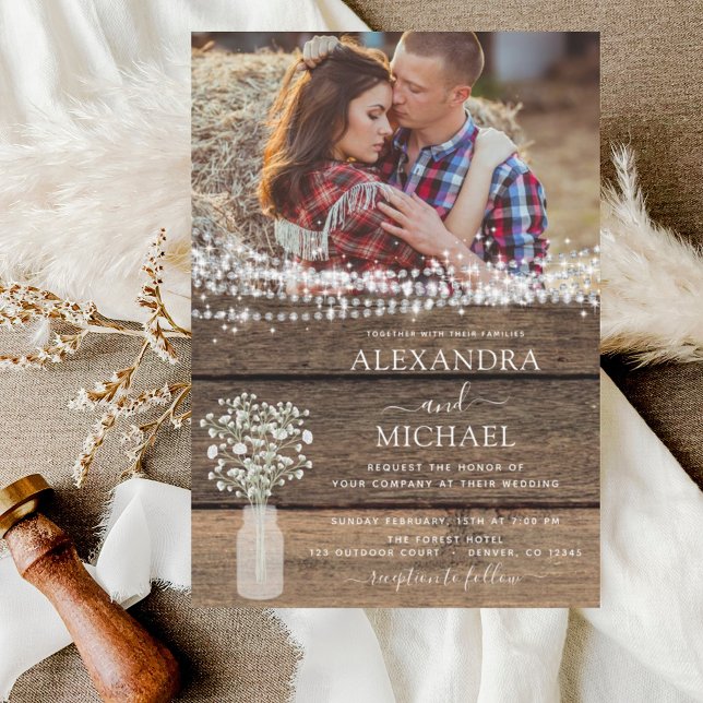 Rustic Farmhouse Baby's Breath Jar Wedding Invitation (Creator Uploaded)