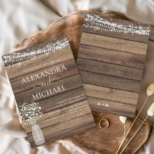 Rustic Farmhouse Baby's Breath Jar Wedding Invitation