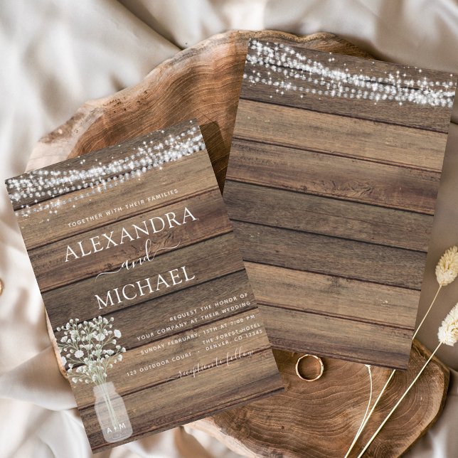 Rustic Farmhouse Baby's Breath Jar Wedding Invitation (Creator Uploaded)