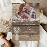 Rustic Farmhouse Baby's Breath Jar Wedding Invitation<br><div class="desc">Rustic Farmhouse String Lights and Jar of Baby's Breath Wedding Invitations on Wood background - includes beautiful and elegant script typography with modern Country Farm House Sparkle for the special Wedding day celebration.</div>