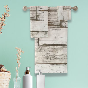 rustic farmhouse barn beige grey white wood grain bath towel set