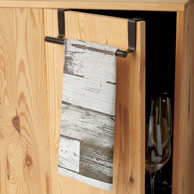 rustic farmhouse barn beige grey white wood grain tea towel (Thirds Fold)