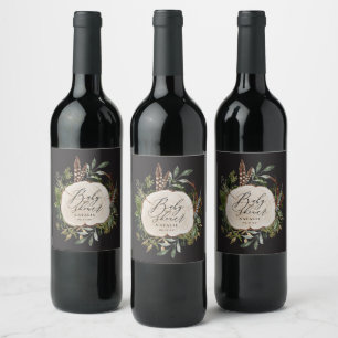 Rustic farmhouse barn botanical baby shower wine l label