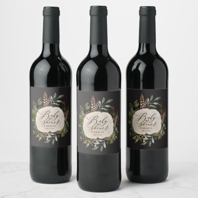 Rustic farmhouse barn botanical baby shower wine l label (Bottles)