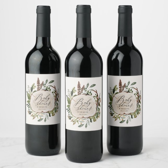 Rustic farmhouse barn botanical baby shower wine label (Bottles)