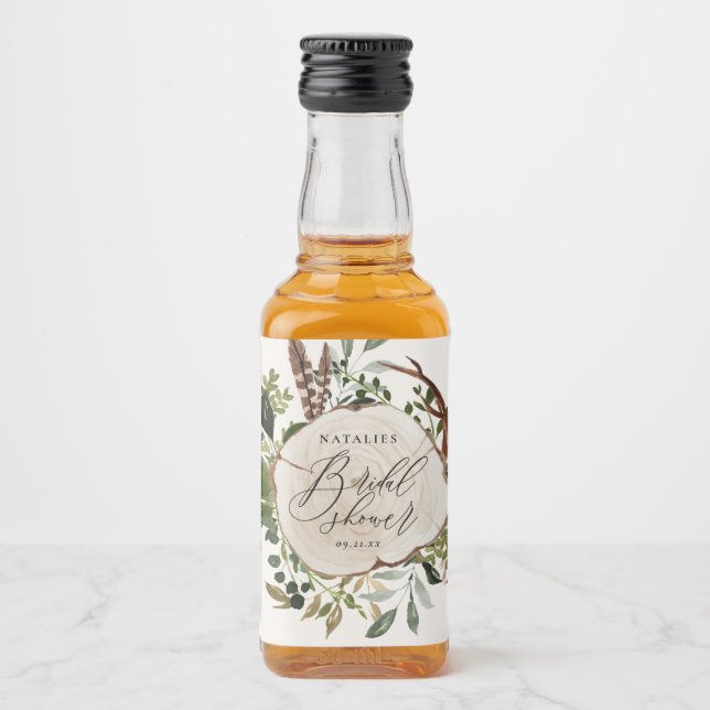 Rustic farmhouse barn botanical bridal shower liquor bottle label (Front)