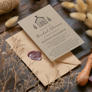 Rustic Farmhouse Barn Script QR code Bridal Shower Invitation