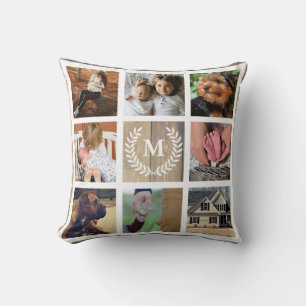 Rustic Farmhouse Barn Wood Laurels Family Photo Cushion