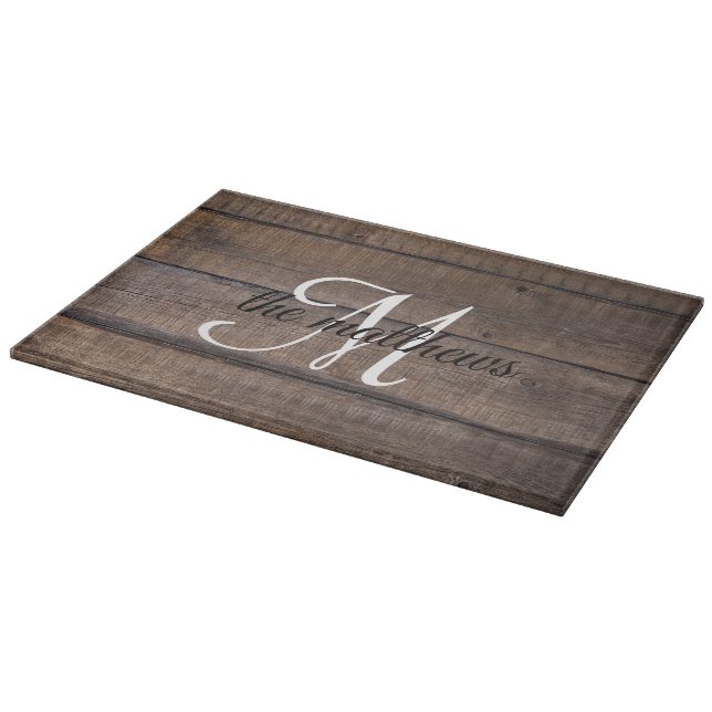Rustic Farmhouse Barn Wood Monogram Name Custom Cutting Board (Corner)