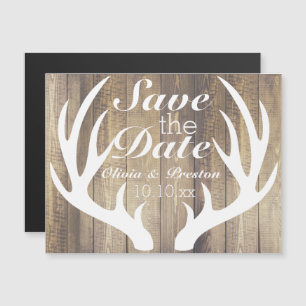 Rustic Farmhouse Barn Wood White Deer Antlers Magnetic Invitation
