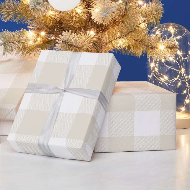 Rustic Farmhouse Beige Buffalo Check Plaid Wrapping Paper (Holidays)