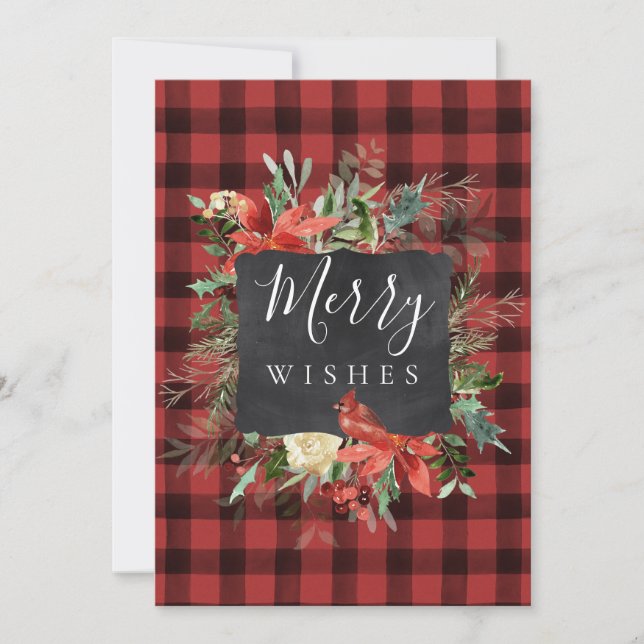 Rustic Farmhouse Black Red Check Plaid Christmas Holiday Card (Front)