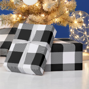 Rustic Farmhouse Black & White Buffalo Check Plaid Wrapping Paper