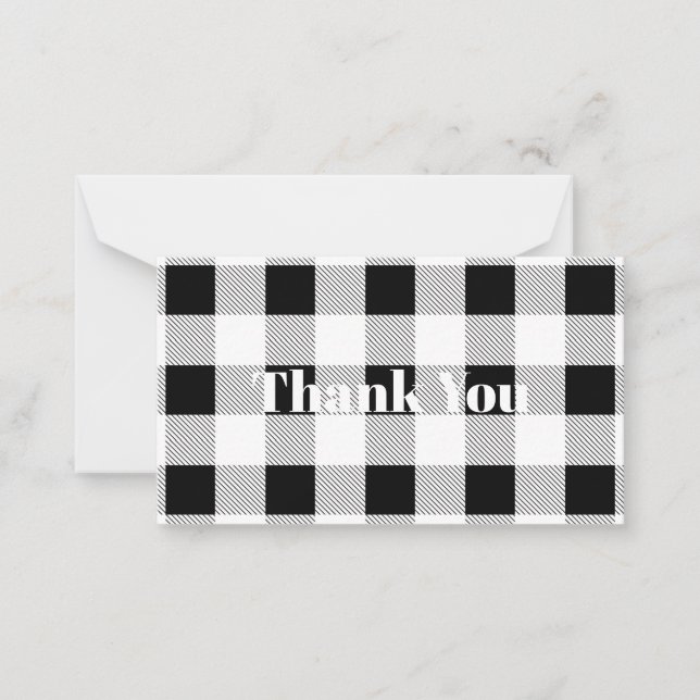 rustic farmhouse black white buffalo plaid party card (Front)