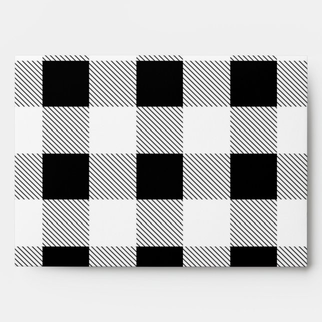 rustic farmhouse black white buffalo plaid party envelope (Front)
