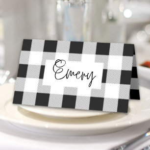 rustic farmhouse black white buffalo plaid party place card