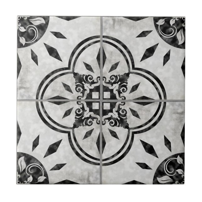Rustic Farmhouse Black White Pattern Country Chic Ceramic Tile (Front)