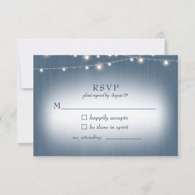 Rustic Farmhouse Blue Lights Wedding RSVP (Front)