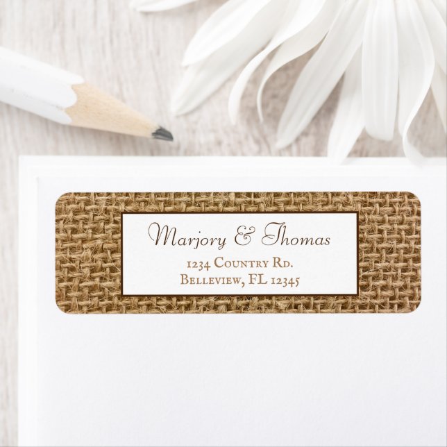 Rustic Farmhouse Boho Burlap Return Address Label (Insitu)