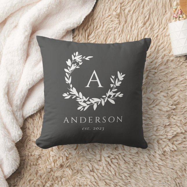 Rustic Farmhouse Botanical Leaves Family Monogram Cushion (Blanket)