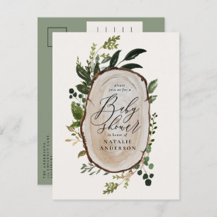 Rustic farmhouse botanical script baby shower announcement postcard