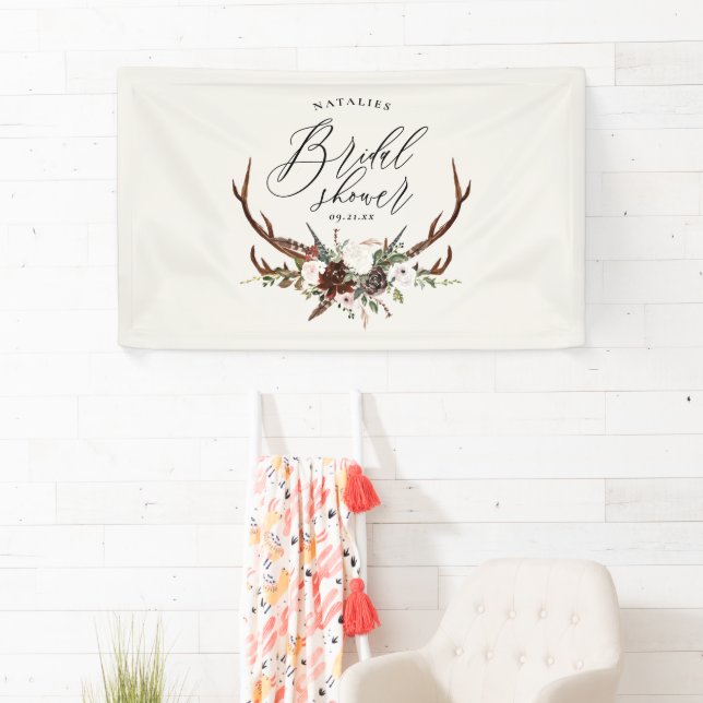 Rustic farmhouse botanical script bridal shower banner (Insitu)