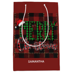Rustic Farmhouse Buffalo Plaid Christmas Custom Medium Gift Bag