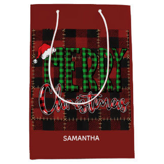 Rustic Farmhouse Buffalo Plaid Christmas Custom Medium Gift Bag