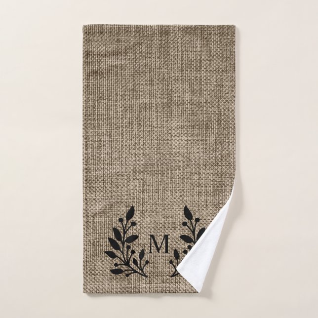 Rustic Farmhouse Burlap Laurel Monogram  Hand Towe Hand Towel (Hand Towel)