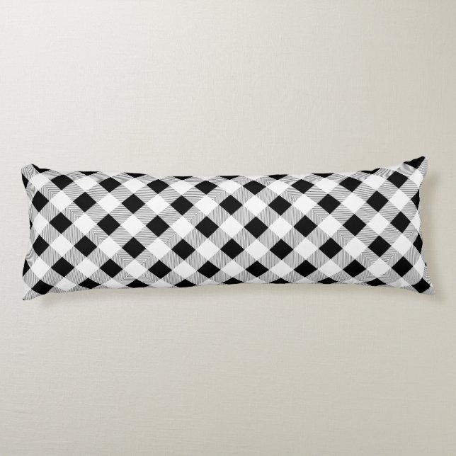 rustic farmhouse chic black and white plaid body cushion (Back)