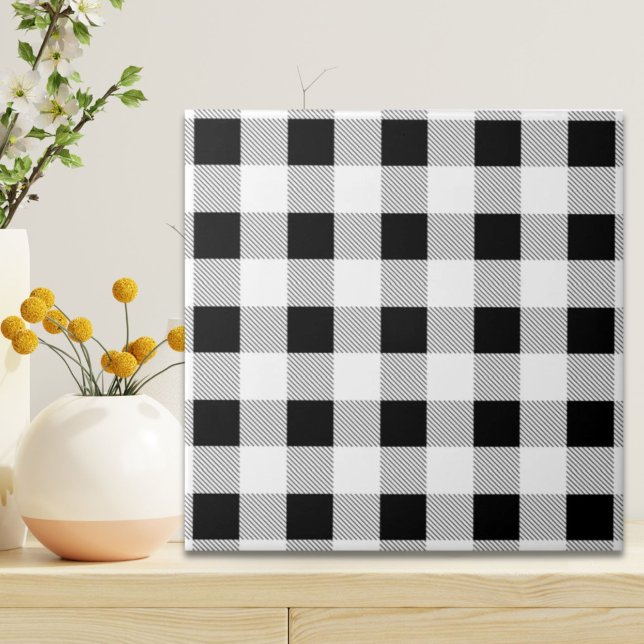 rustic farmhouse chic black and white plaid ceramic tile (rustic farmhouse chic black and white plaid ceramic tile)