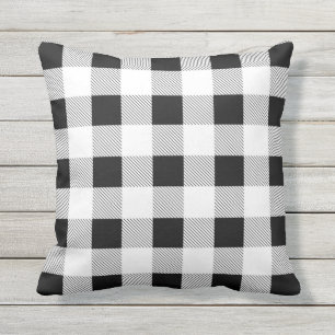 rustic farmhouse chic black and white plaid cushion
