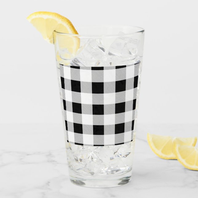 rustic farmhouse chic black and white plaid glass (Front Ice)